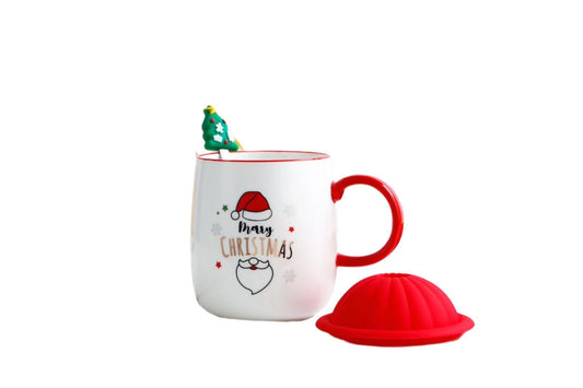 Mug With Lid Spoon  Xmas Cute Ceramic Mug