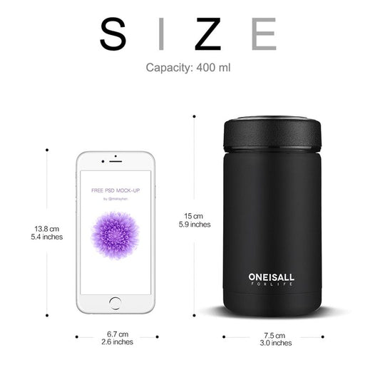 ONE IS ALL Men's 400ml Insulated Stainless Steel Mug - Vacuum Flask for Coffee, Wine & Water