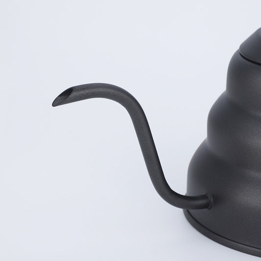 Black gooseneck kettle on a light gray background