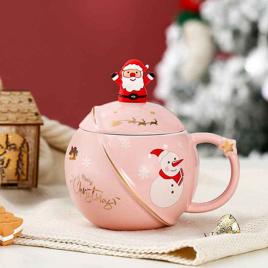 Christmas Mug Ceramic Cartoon With Lid Spoon Mug Large Capacity