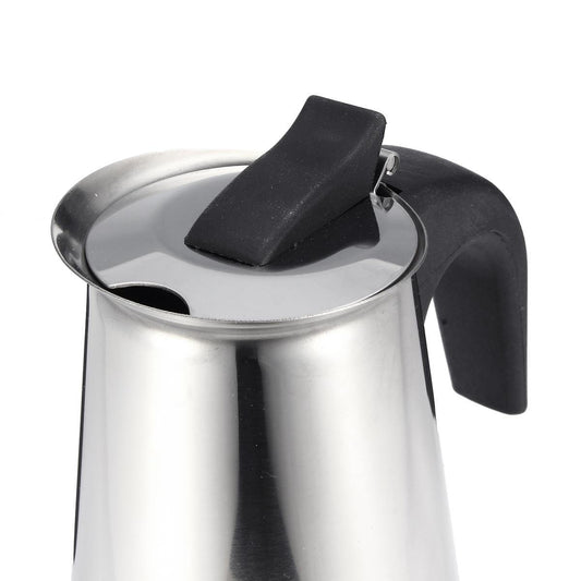 Stainless Steel Moka Pot Coffee Maker with Compact Electric Stove for Perfect Brews
