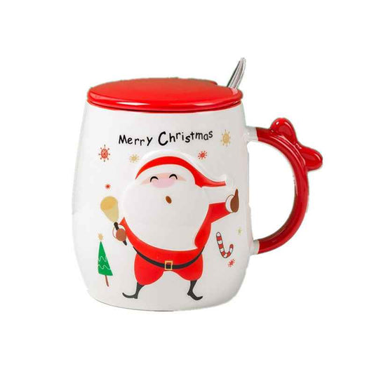 Christmas Ceramic Mug With Lid Spoon