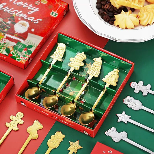 Stainless Steel Tableware Cartoon Gingerbread Man Coffee Spoon Christmas Spoon Gift Box