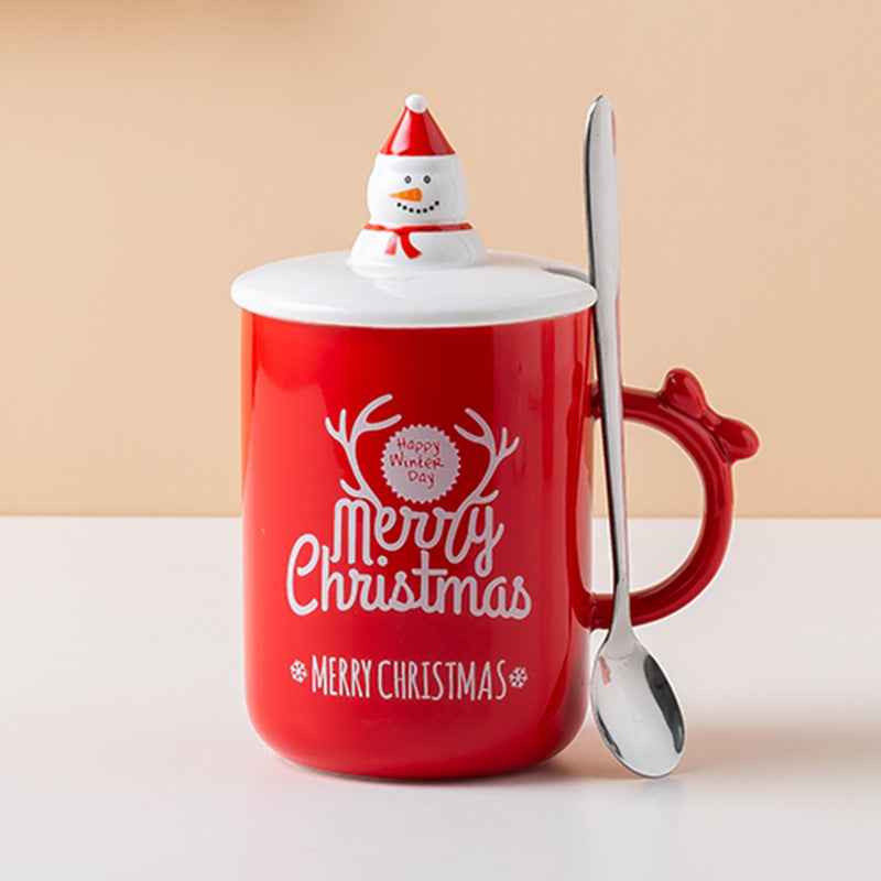 Christmas Gift Ceramic Cup With Lid Spoon Creative