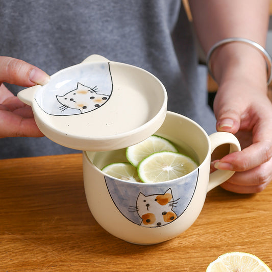 Ceramic Cup Gift Set with Lid, Large Capacity and Spoon Set in Gift Box