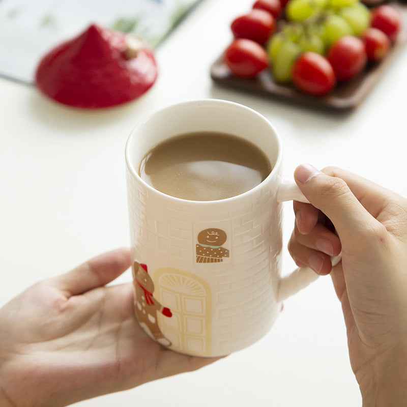 Gingerbread Man Red House Water Cup House Cottage Mug Coffee Cup With Lid