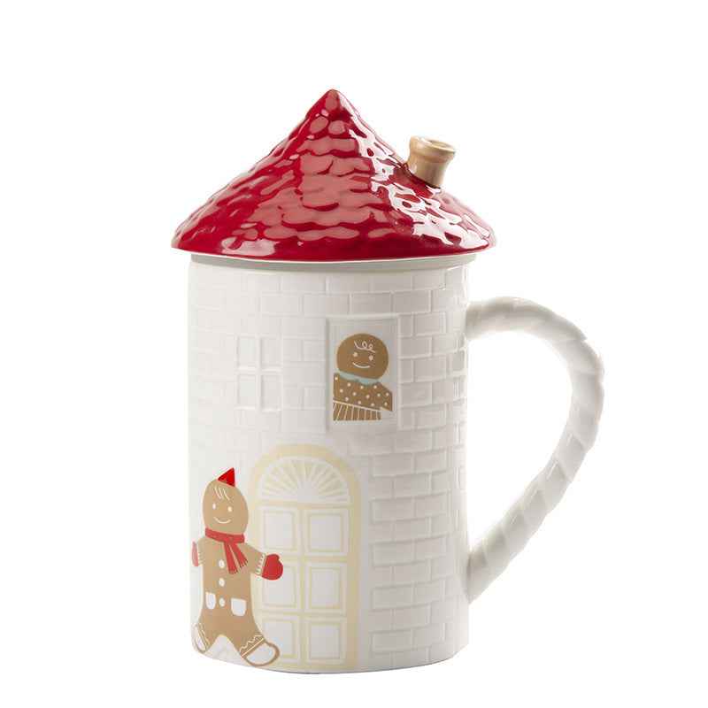 Gingerbread Man Red House Water Cup House Cottage Mug Coffee Cup With Lid