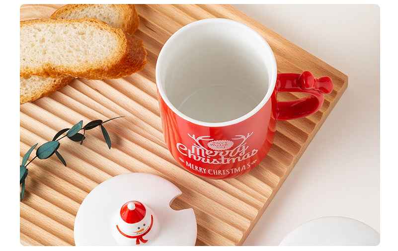 Christmas Gift Ceramic Cup With Lid Spoon Creative
