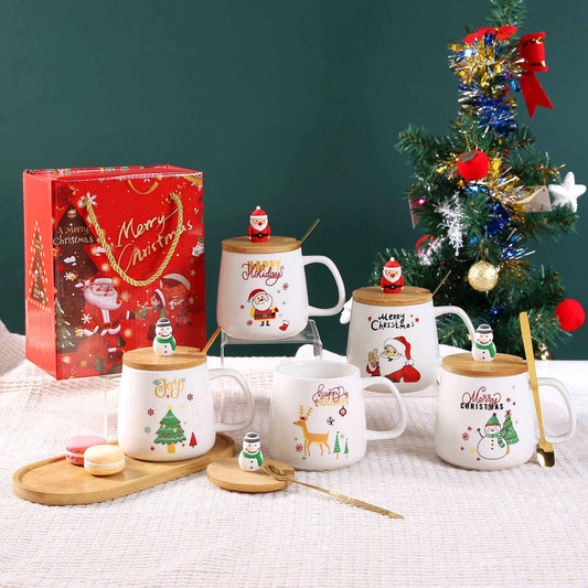 With Cover Spoon Santa Claus Gift Christmas Ceramic Cup Set