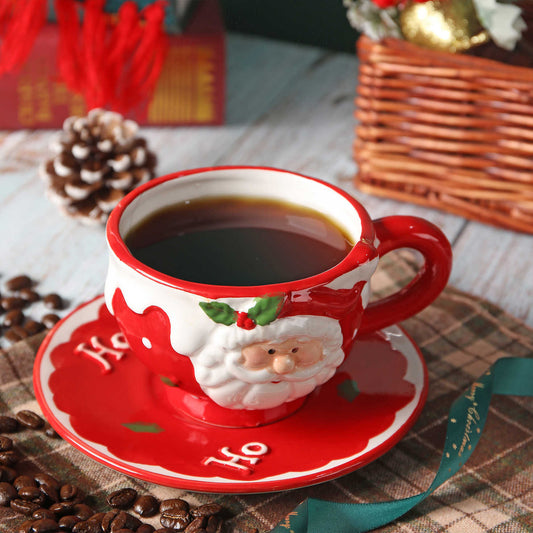 Three-dimensional Hand-painted Santa Claus Ceramic Coffee Set Suit