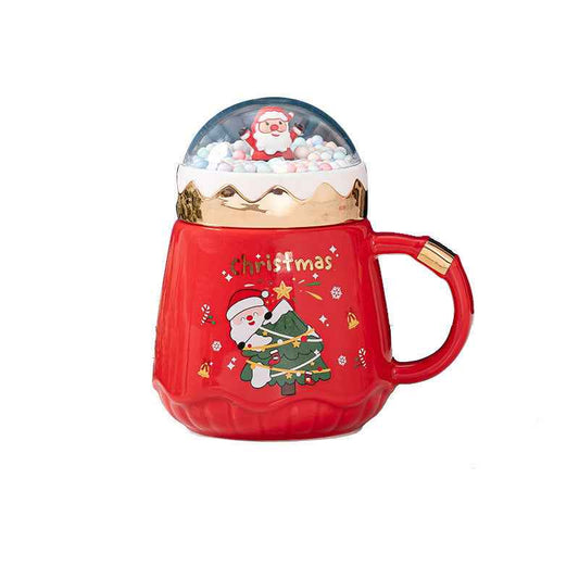 Fashion Creative Ceramic Santa Claus Gift Cup With Lid Spoon