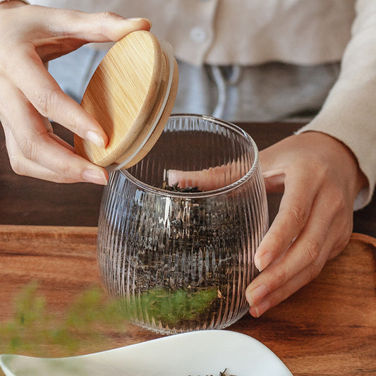 Vertical Bamboo Glass Storage Jar with Airtight Seal for Effortless Organization