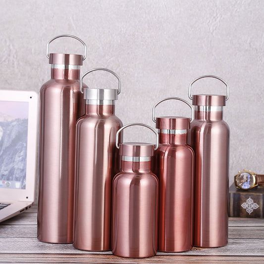 Large-capacity Sports Bottle with 304 Rose Gold Stainless Steel Vacuum Flask and All-Steel Lid