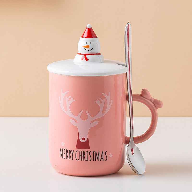 Christmas Gift Ceramic Cup With Lid Spoon Creative