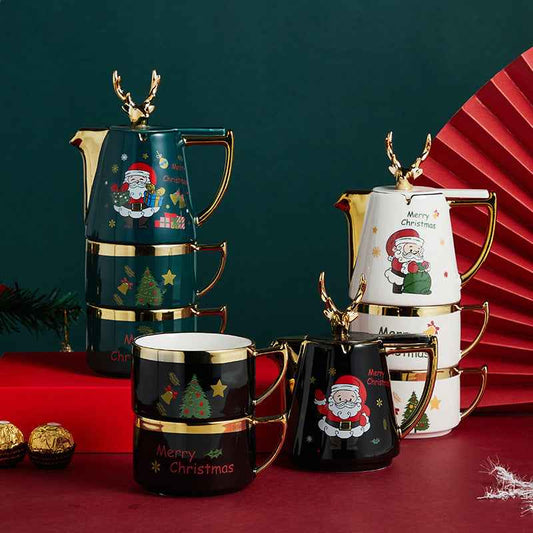 Ceramic Teapot Cup Gift Christmas Elk Teacup Suit