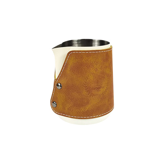Leather and Stainless Steel Milk Pitcher for Perfectly Frothed Milk