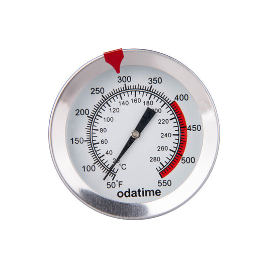 Analog dial of coffee thermometer showing temperature range from 0−280°C and 50−550°F. Shop now!