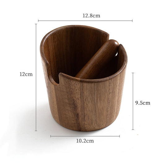 Acacia wood coffee knock box with tamper rest, a sleek and functional barista tool for home use. Free shipping