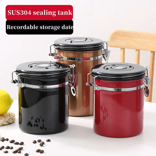 304 Stainless Steel Sealed Jar Coffee Bean Storage Tea Jar Kitchen Moisture Proof Storage Cereal Grain Storage Box