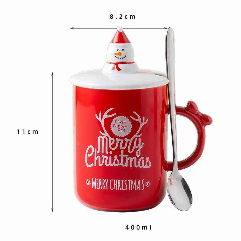 Christmas Gift Ceramic Cup With Lid Spoon Creative