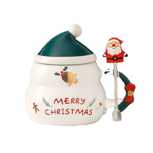 Christmas Ceramic Covered Spoon Large Capacity Mug Set