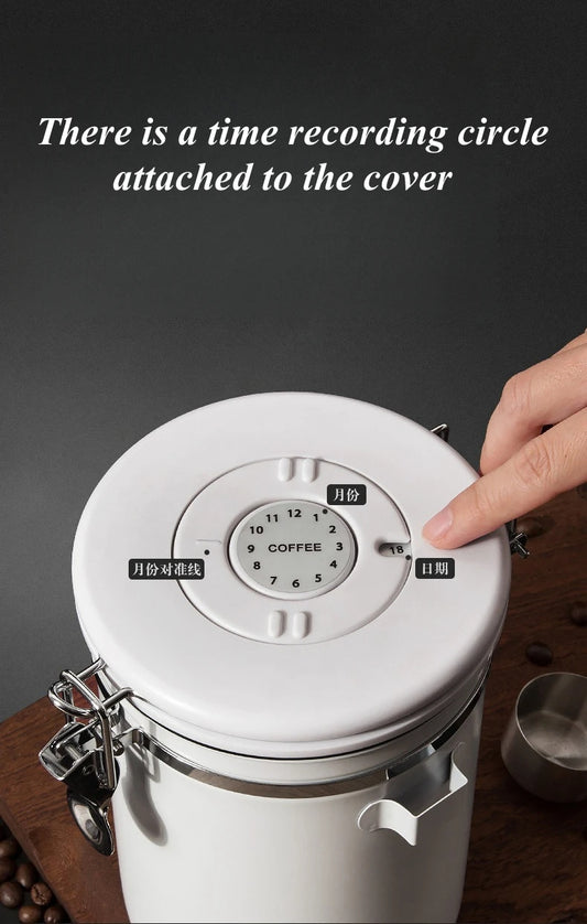 Stainless Steel Storage Tank for Coffee Beans, Tea, and Milk Powder with Scoop and Exhaust System