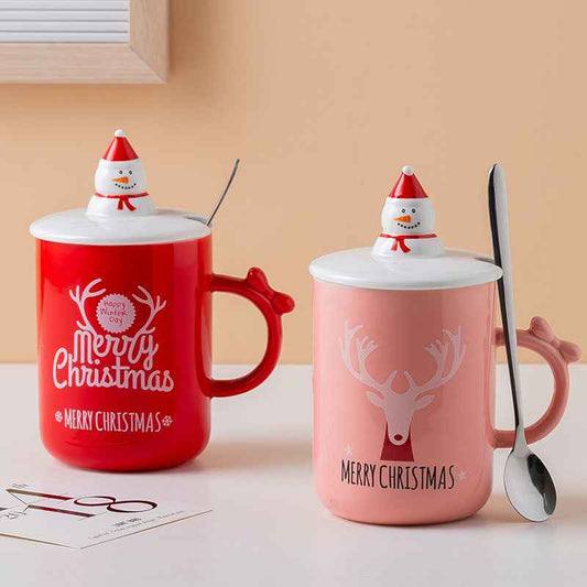 Christmas Gift Ceramic Cup With Lid Spoon Creative