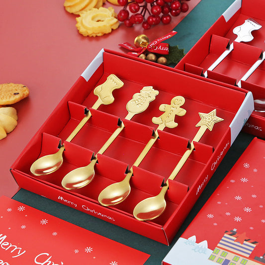 Creative Coffee Holiday Gift Box Stainless Steel Christmas Tableware Spoon