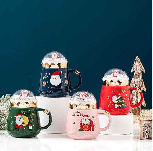 Fashion Creative Ceramic Santa Claus Gift Cup With Lid Spoon