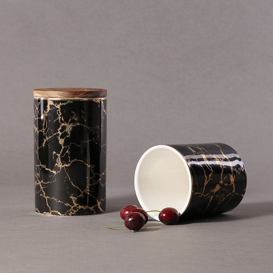 Ceramic Coffee Beans Storage Box - Stylish Marble Grain Design for Functional Organization