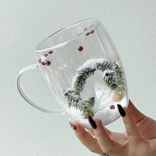 Christmas Snow Pine Branches Heat Resistant Cup Transparent Cup Coffee Cup