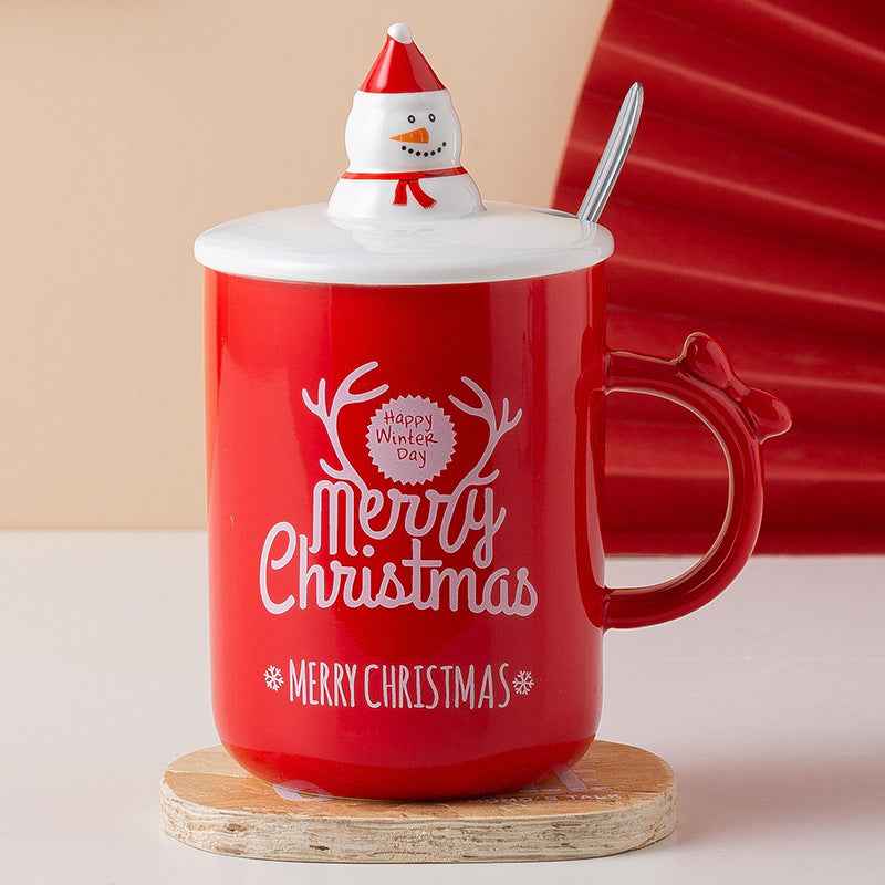 Christmas Gift Ceramic Cup With Lid Spoon Creative