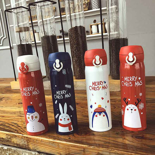 Stainless Steel Christmas Mug Cartoon Snowman Bouncing Cover Water Cup