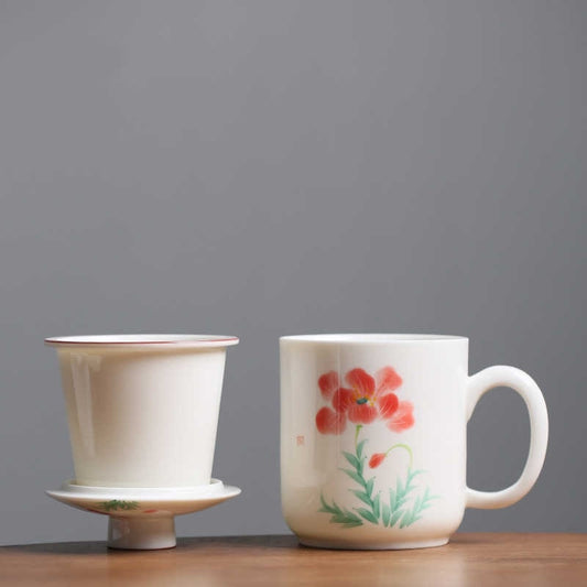 Hand Painted Fusang Mug with Lid - Unique Artisan Ceramic Household Drinkware
