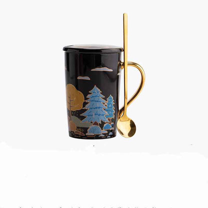 Coffee Ceramic Cup With Lid Spoon