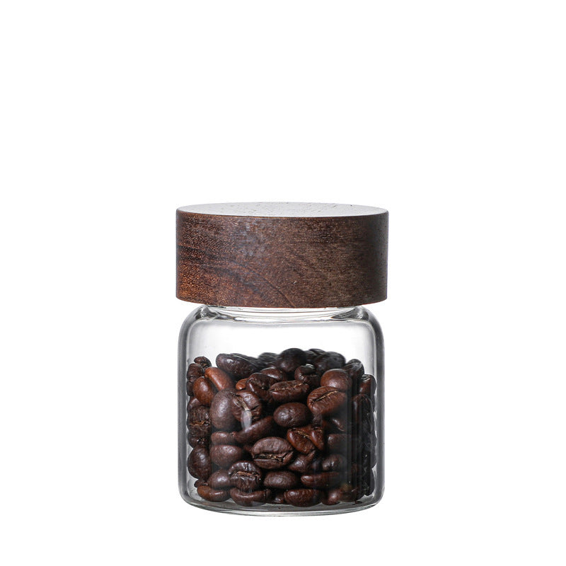 Acacia Wood Storage Tank with Glass Lid and Threaded Seal for Kitchen Organization