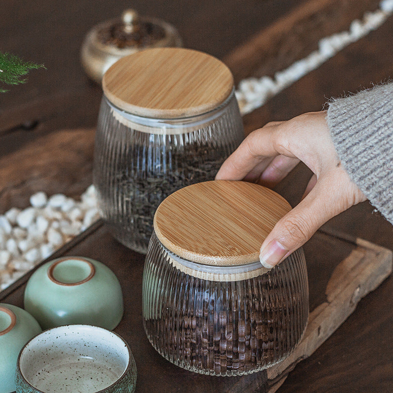 Vertical Bamboo Glass Storage Jar with Airtight Seal for Effortless Organization