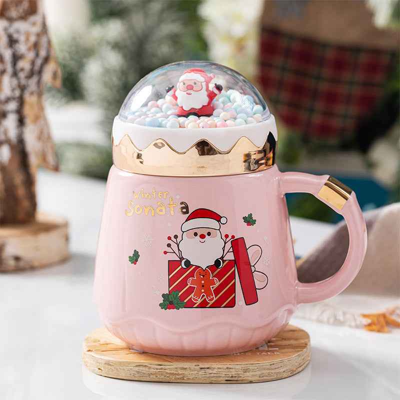 Fashion Creative Ceramic Santa Claus Gift Cup With Lid Spoon