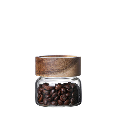 Acacia Wood Storage Tank with Glass Lid and Threaded Seal for Kitchen Organization