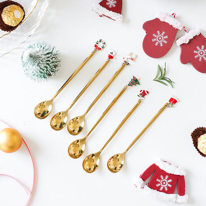 Stainless Christmas Spoon Xmas Party Table Ornaments Coffee Stirrer Spoon Christmas Decorations for Home Gift