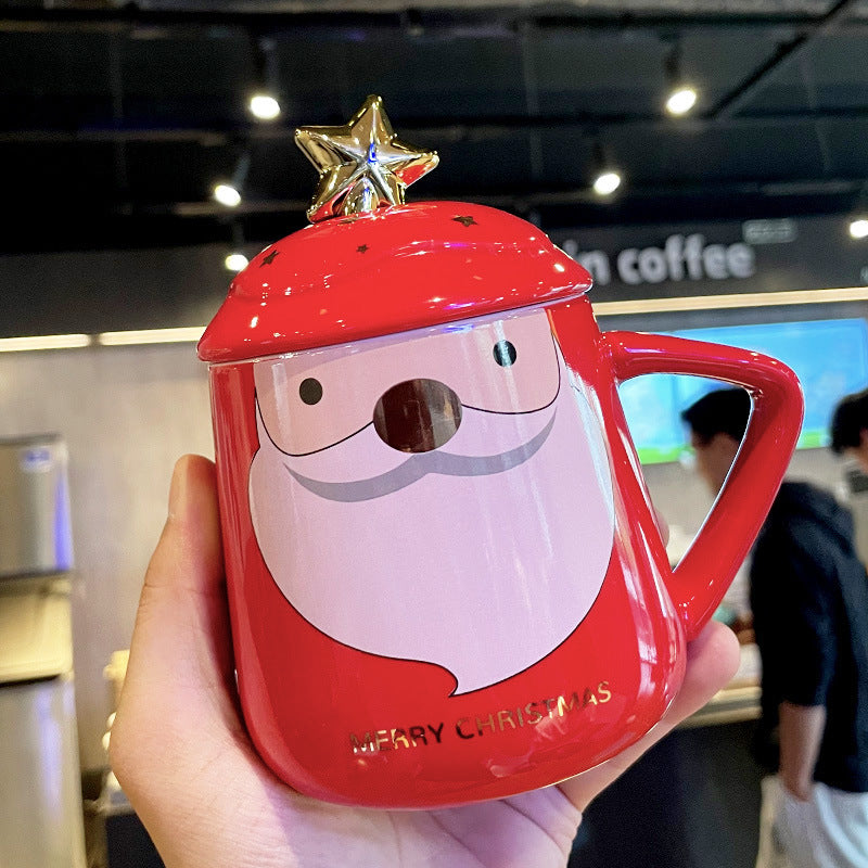 Christmas Ceramic Cup Mug With Cover With Spoon Coffee Cup