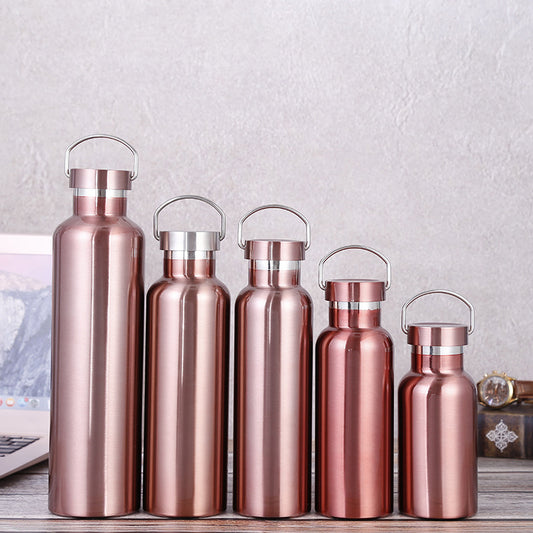 Large-capacity Sports Bottle with 304 Rose Gold Stainless Steel Vacuum Flask and All-Steel Lid