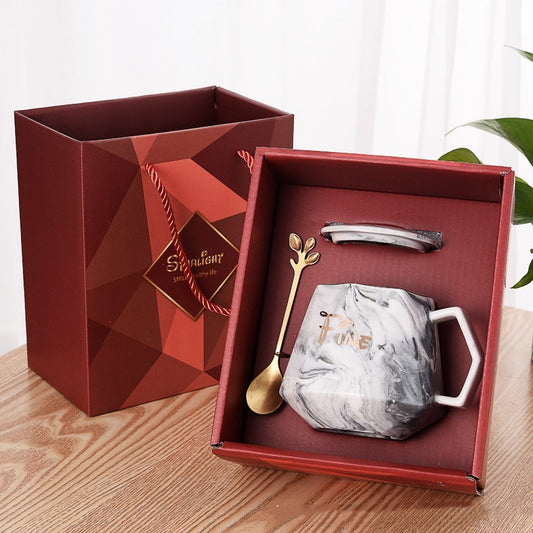 Gift Box Ceramic Mug with Lid and Spoon