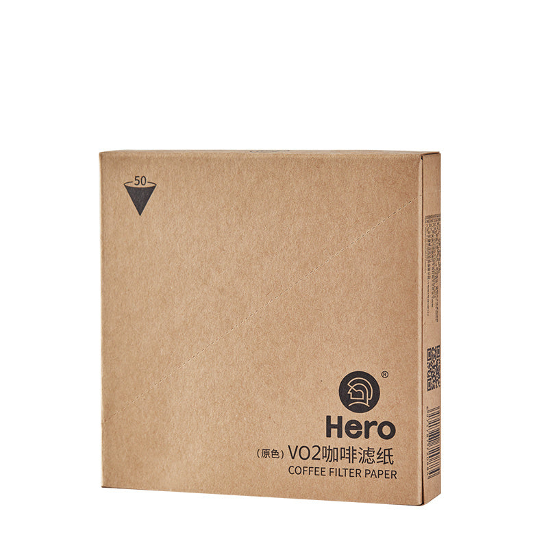 Kraft paper packaging of Hero coffee filter paper on a white background