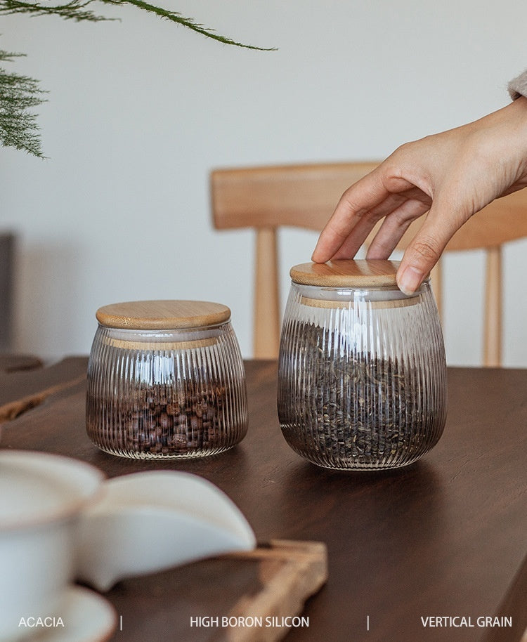 Vertical Bamboo Glass Storage Jar with Airtight Seal for Effortless Organization