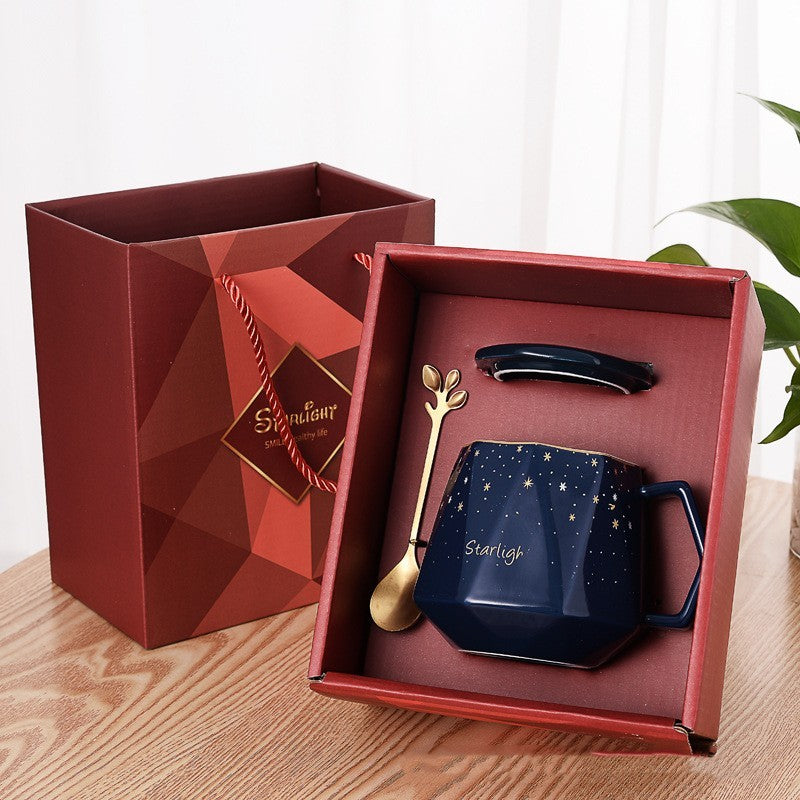 Gift Box Ceramic Mug with Lid and Spoon