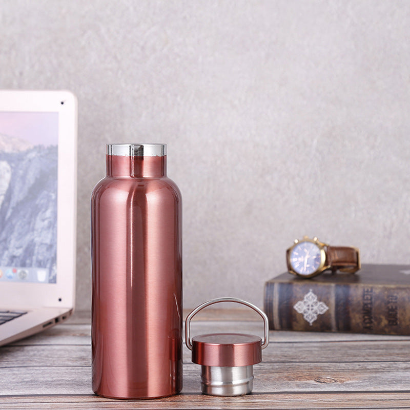 Large-capacity Sports Bottle with 304 Rose Gold Stainless Steel Vacuum Flask and All-Steel Lid