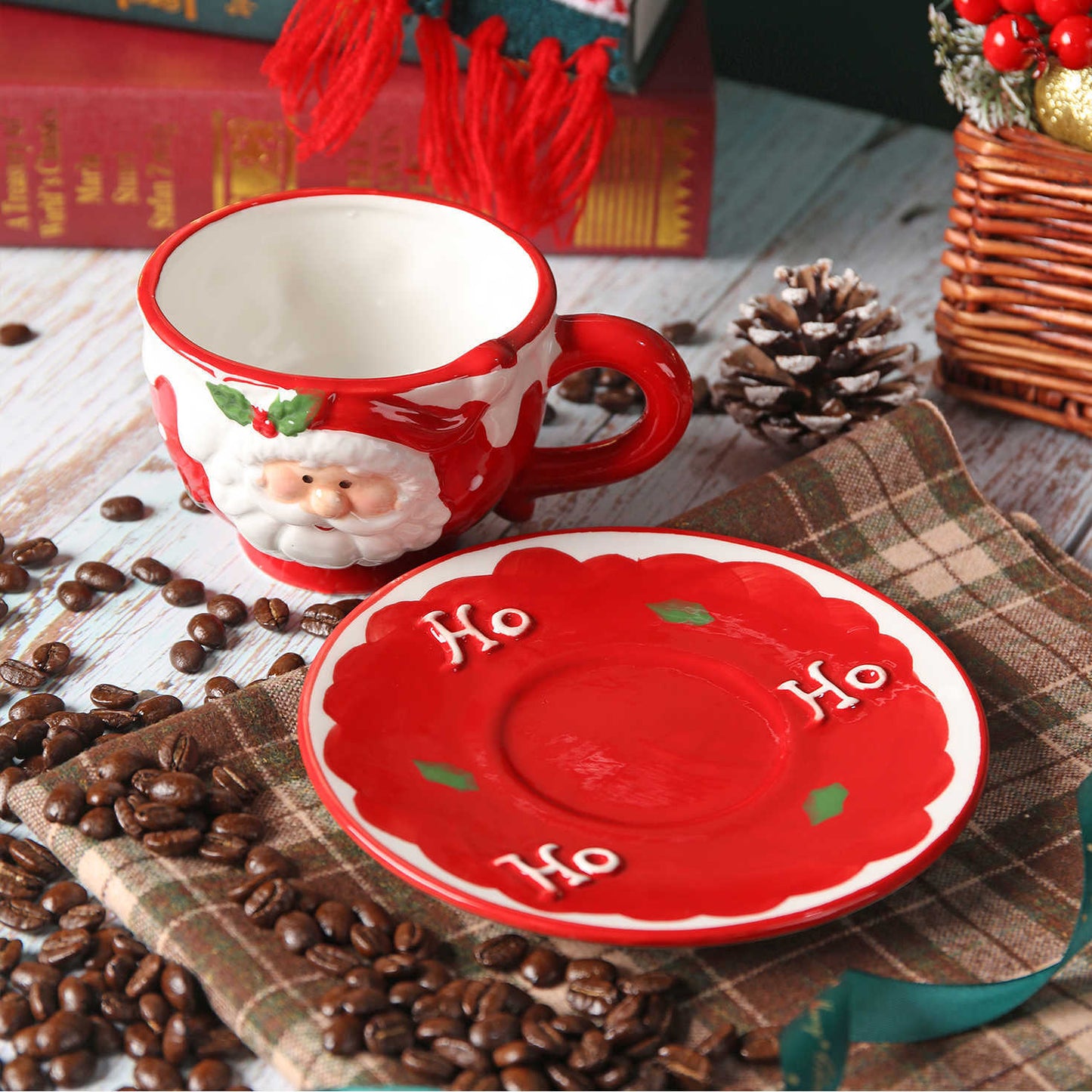 Three-dimensional Hand-painted Santa Claus Ceramic Coffee Set Suit