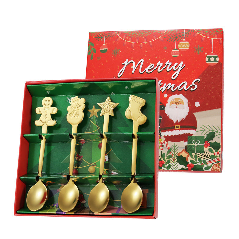 Stainless Steel Tableware Cartoon Gingerbread Man Coffee Spoon Christmas Spoon Gift Box