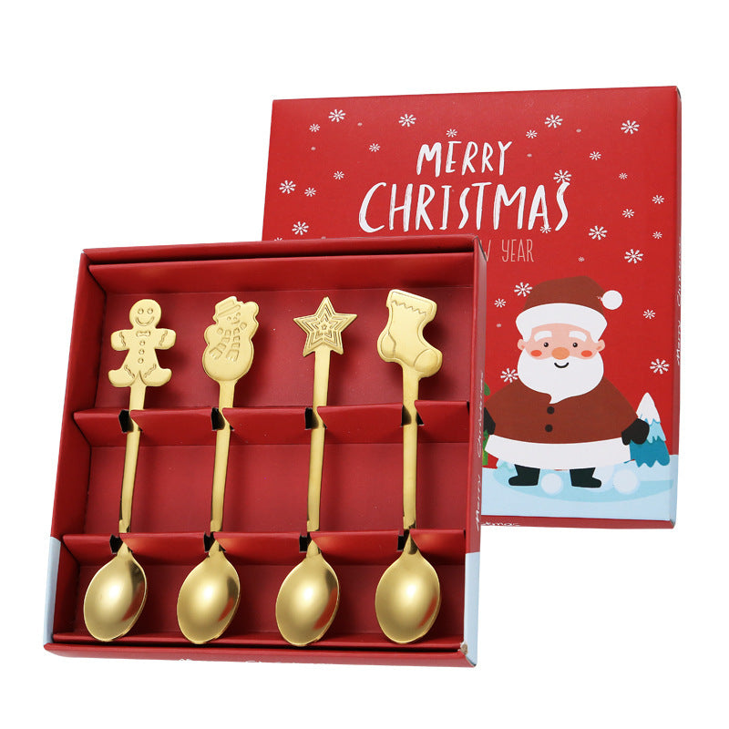 Stainless Steel Tableware Cartoon Gingerbread Man Coffee Spoon Christmas Spoon Gift Box